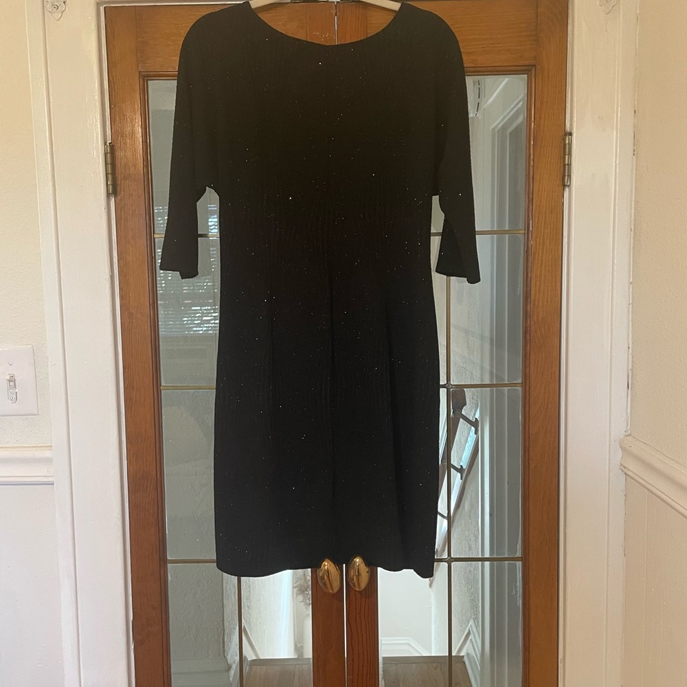 Robbie Bee | Black 3/4 Sleeve Glitter Faux Wrap Dress | M - Picture 9 of 9